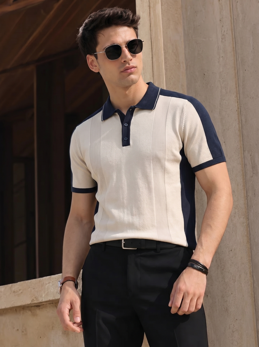 Navy White Colorblock Quarter Polo