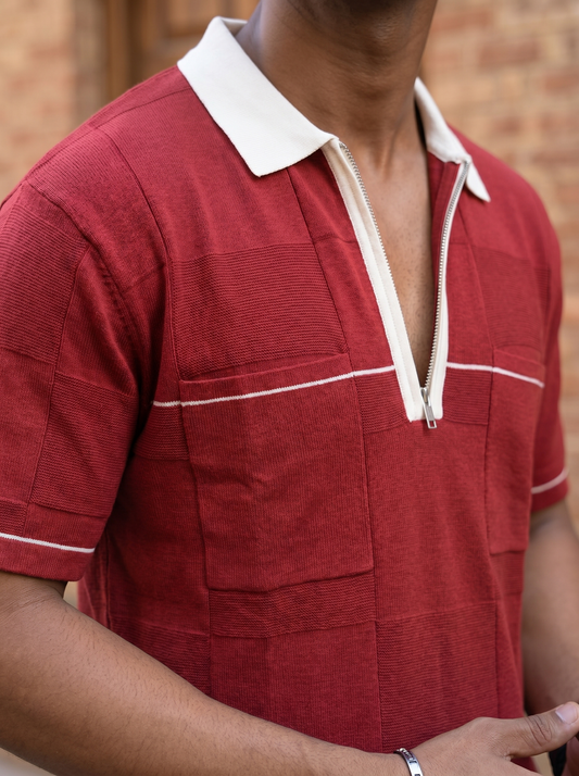 Red Colorblock Quarter-Zip Polo