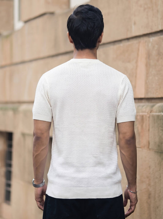 White Textured Crew Neck T-shirt