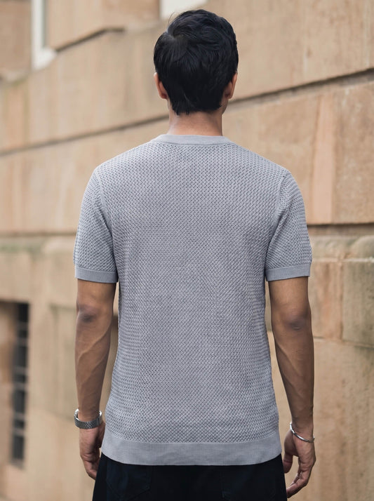 Grey Textured Crew Neck T-shirt