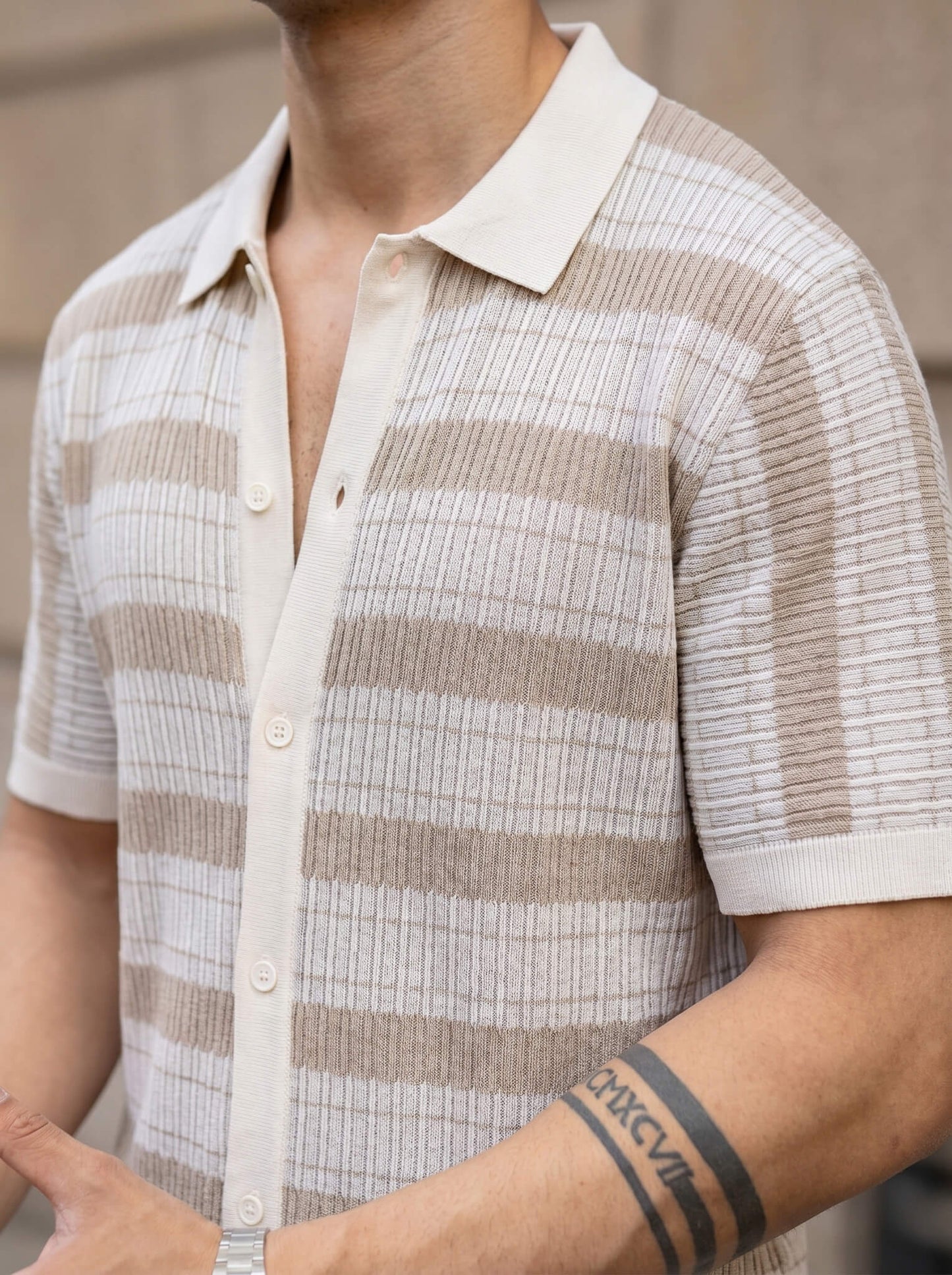 White Ribbed Striped Knit Shirt