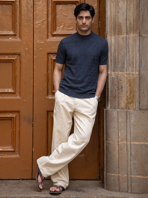 Navy Chevron Textured Crew Neck T-shirt