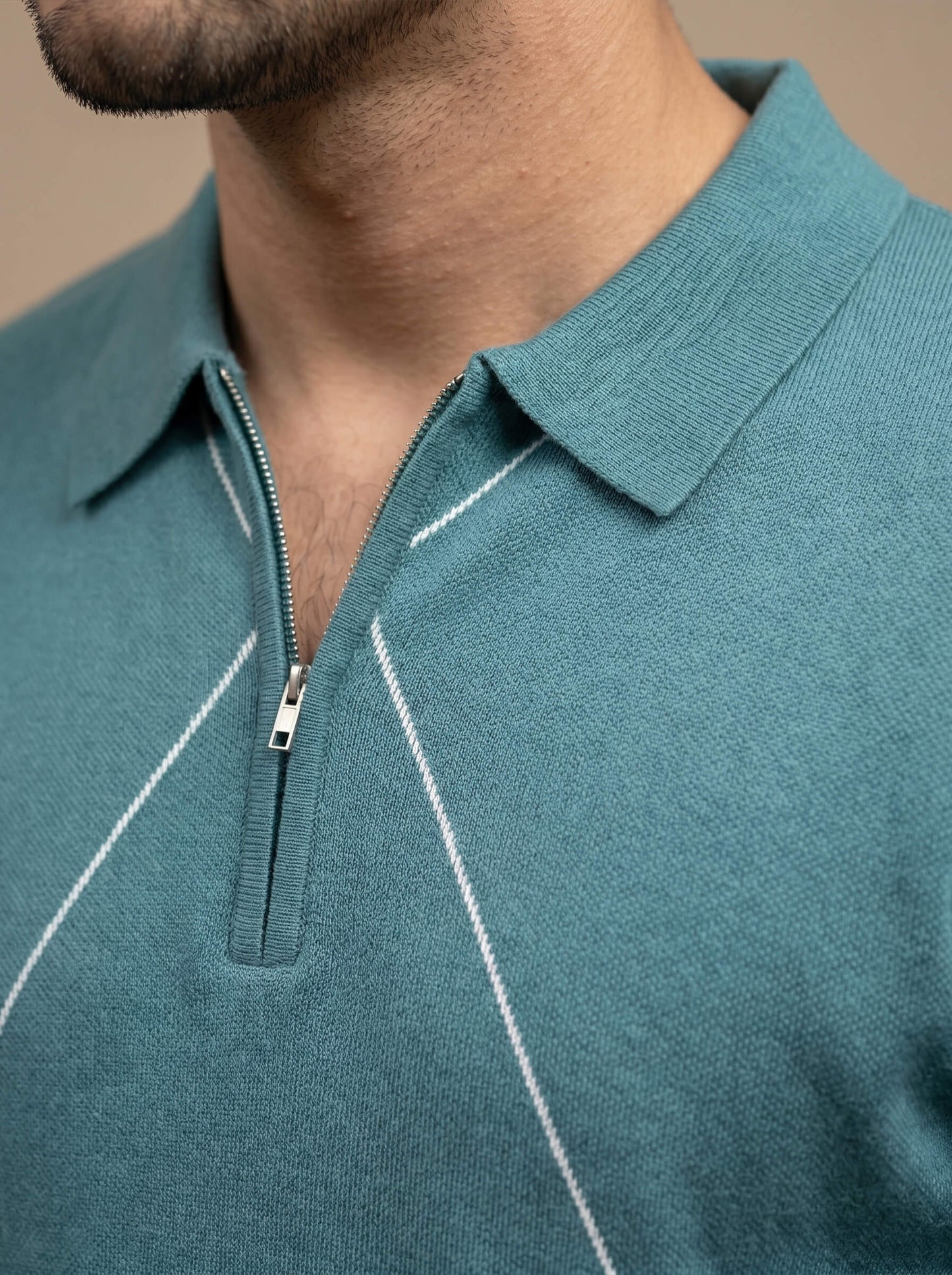 Teal Geometric Quarter-Zip Polo