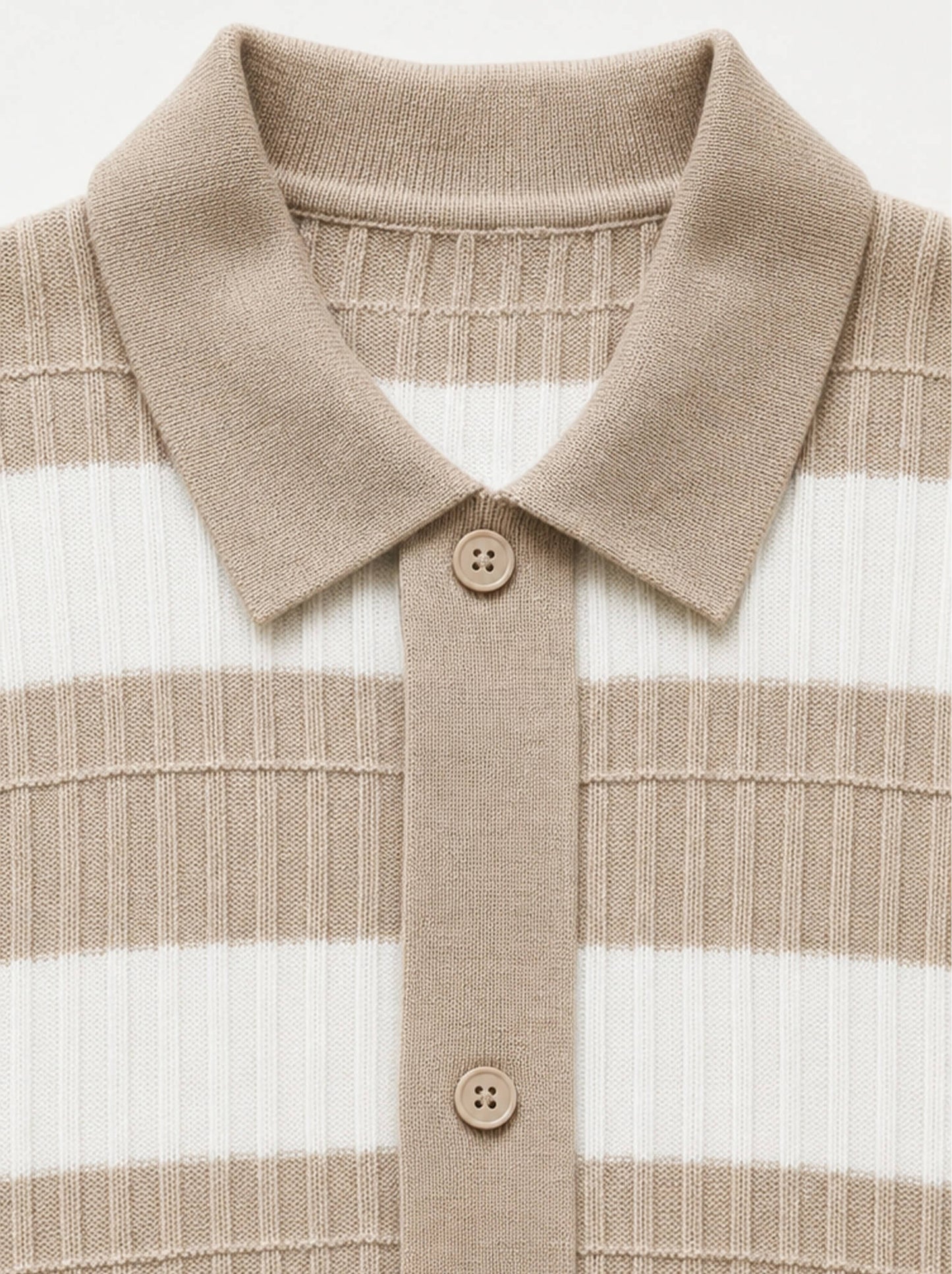 Beige Ribbed Striped Knit Shirt