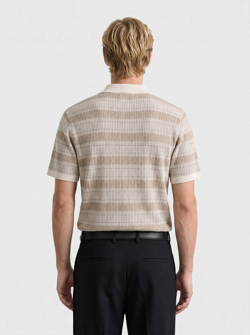 White Ribbed Striped Knit Shirt
