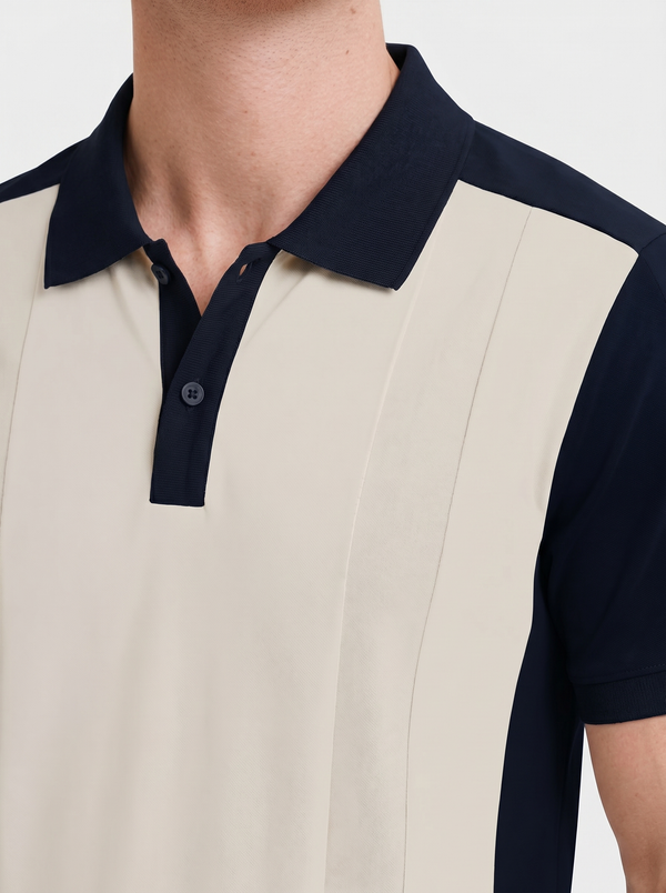 Navy White Colorblock Quarter Polo