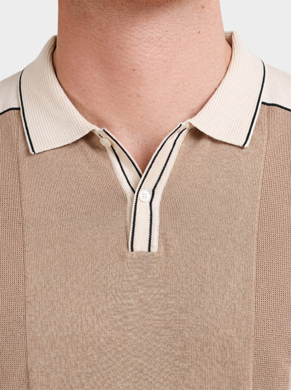 Beige White Colorblock Quarter Polo