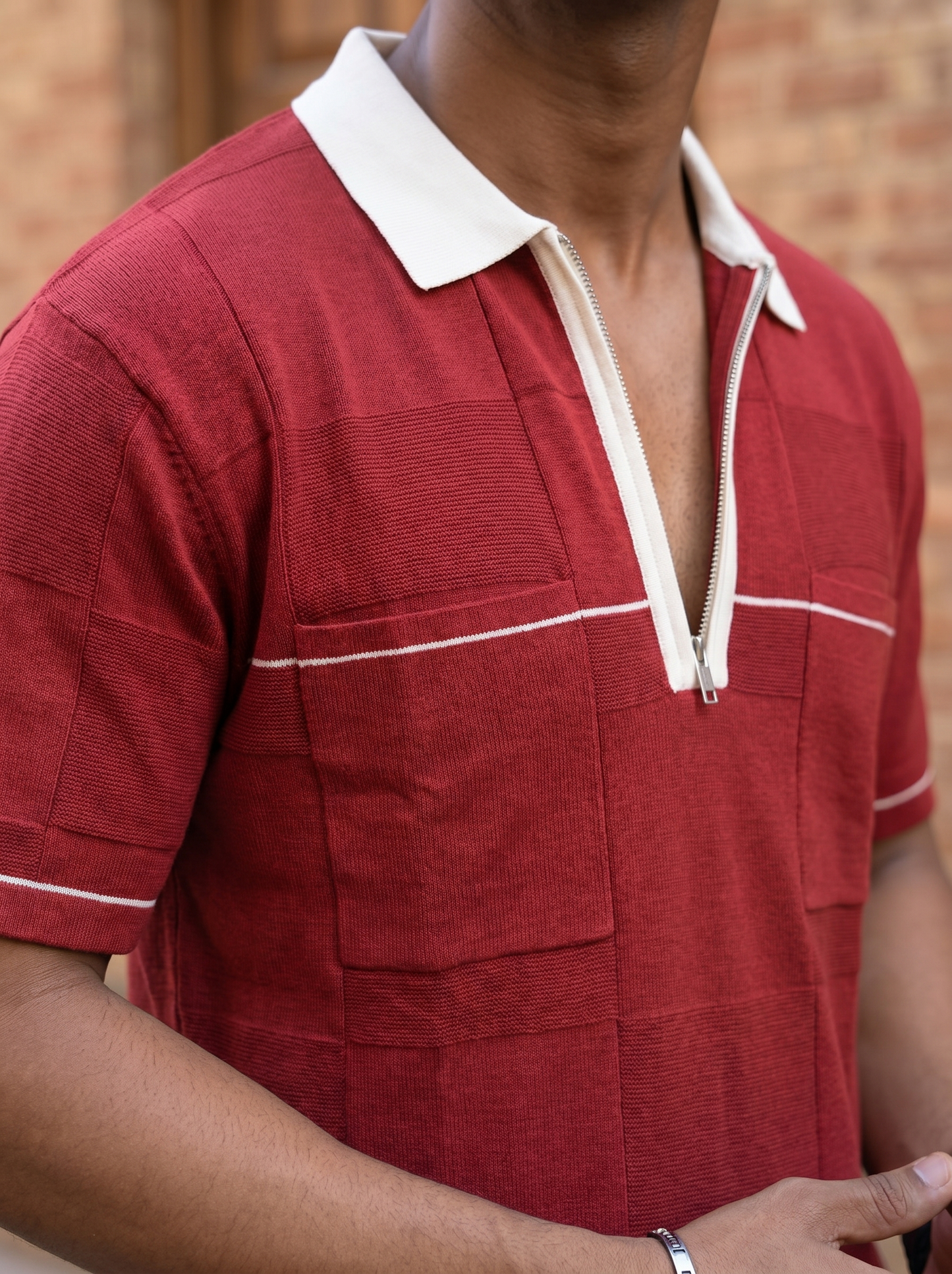 Red Colorblock Quarter-Zip Polo