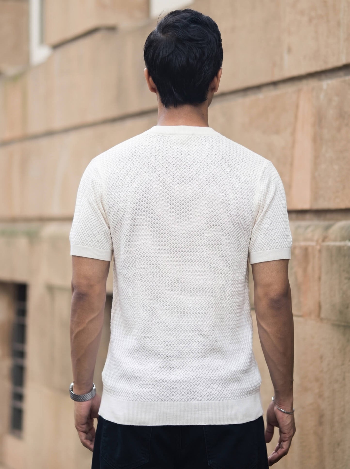 White Textured Crew Neck T-shirt