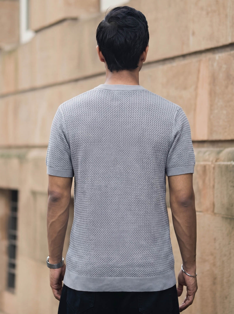 Grey Textured Crew Neck T-shirt