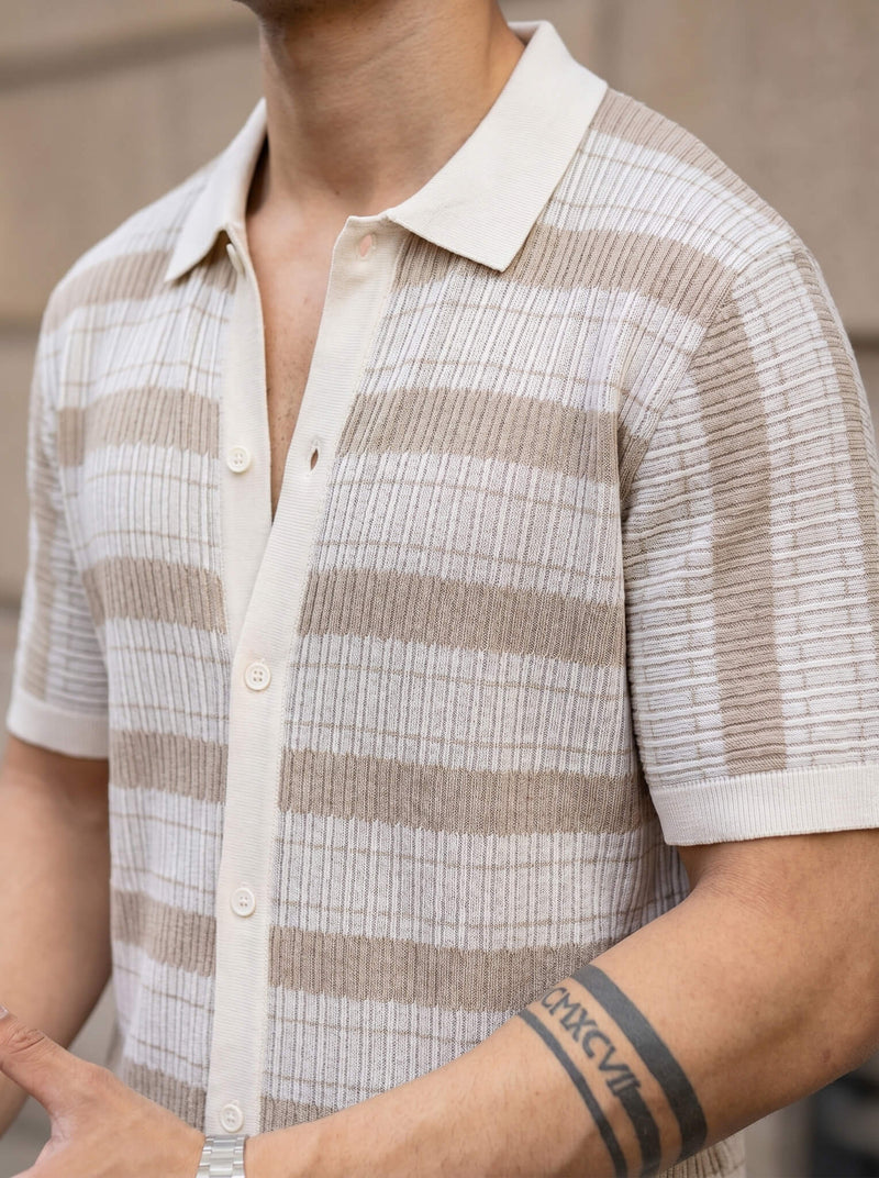 White Ribbed Striped Knit Shirt